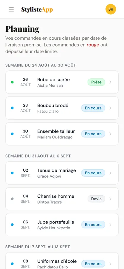 Votre planning — Ce qui est dû cette semaine, et les suivantes.